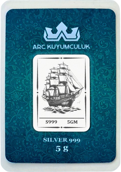 999 Ayar Gümüş ile Tasarlanmış Gemi Temalı Hediyeye Özel 5 Gram Gümüş Külçesi-737