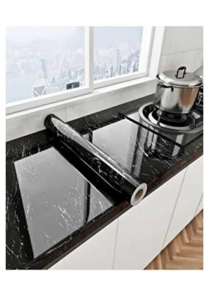 Siyah Mermer Desenli Yapışkanlı Kaplama Kağıdı 5 Metre modelleri