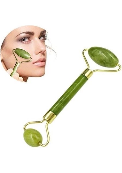 Özel Süngerli Kutusunda Kırılmaz Çift Taraflı 2li Cilt Yüz Masaj Aleti Jade Roller Yeşim Taş