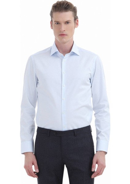 Açık Mavi Düz Slim Fit Dokuma Klasik %100 Pamuk Gömlek modelleri
