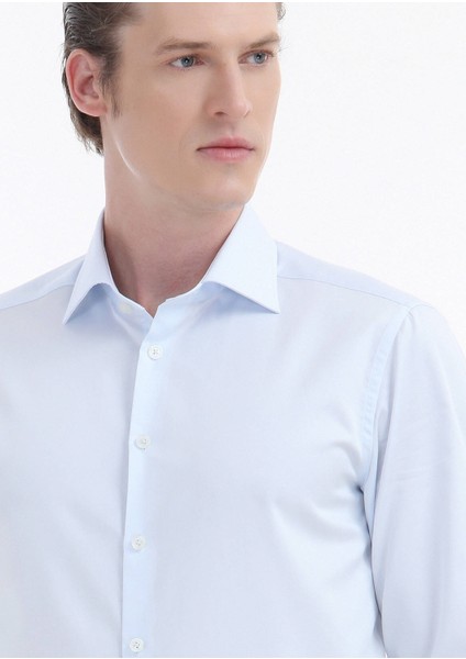 Açık Mavi Düz Slim Fit Dokuma Klasik %100 Pamuk Gömlek indirimleri