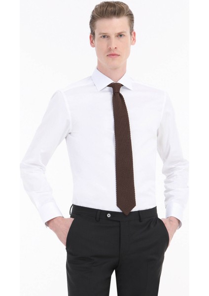 Beyaz Düz Slim Fit Dokuma Klasik %100 Pamuk Gömlek indirimleri