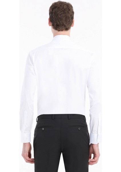 Beyaz Düz Slim Fit Dokuma Klasik %100 Pamuk Gömlek