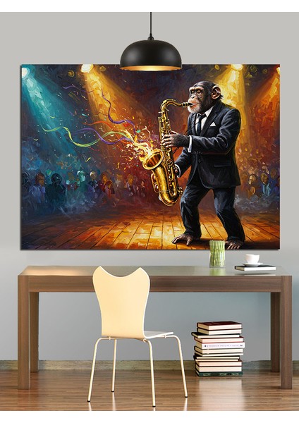 Saksofon Çalan Maymun Dekoratif Kanvas - Mdf Ahşap Tablo fiyatları