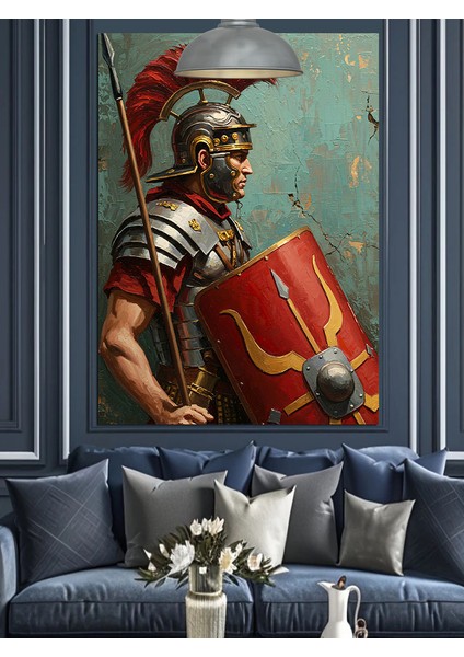 Kırmızı Zırhlı Roma Askeri Portresi Dekoratif Kanvas - Mdf Ahşap Tablo