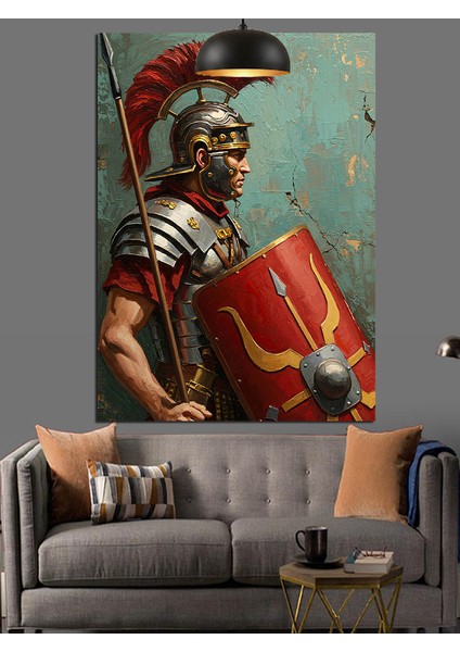 Kırmızı Zırhlı Roma Askeri Portresi Dekoratif Kanvas - Mdf Ahşap Tablo fiyatları