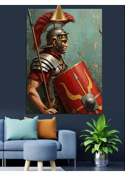 Kırmızı Zırhlı Roma Askeri Portresi Dekoratif Kanvas - Mdf Ahşap Tablo modelleri