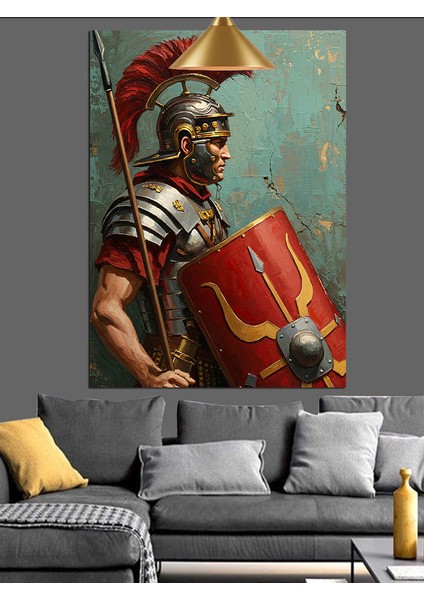 Kırmızı Zırhlı Roma Askeri Portresi Dekoratif Kanvas - Mdf Ahşap Tablo indirimleri