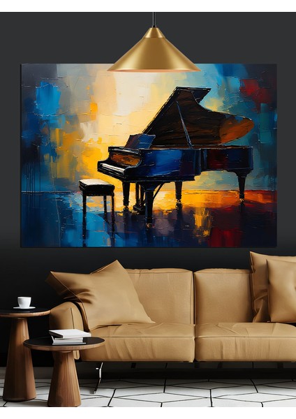 Mavi Parlak Piyano Manzarası Dekoratif Kanvas - Mdf Ahşap Tablo fiyatları