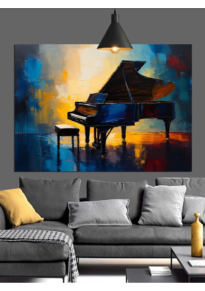 Mavi Parlak Piyano Manzarası Dekoratif Kanvas - Mdf Ahşap Tablo modelleri