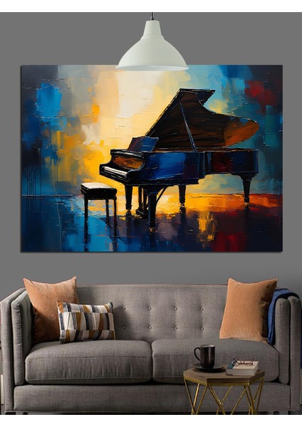 Mavi Parlak Piyano Manzarası Dekoratif Kanvas - Mdf Ahşap Tablo fırsatları