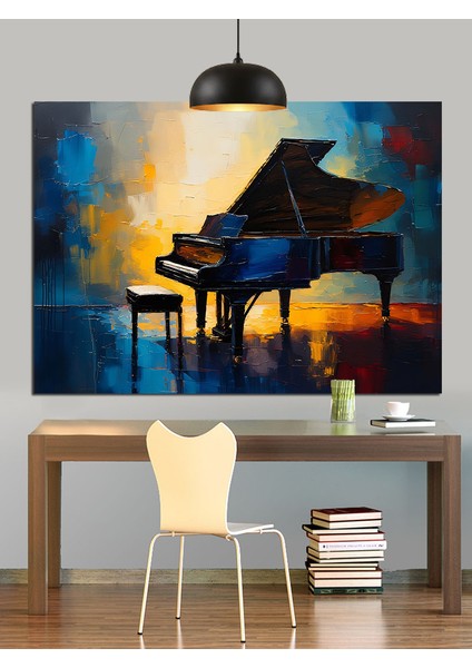 Mavi Parlak Piyano Manzarası Dekoratif Kanvas - Mdf Ahşap Tablo indirimleri