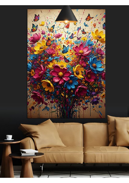 Soyut Kelebekler Çiçek Bahçesi Dekoratif Kanvas - Mdf Ahşap Tablo fiyatları