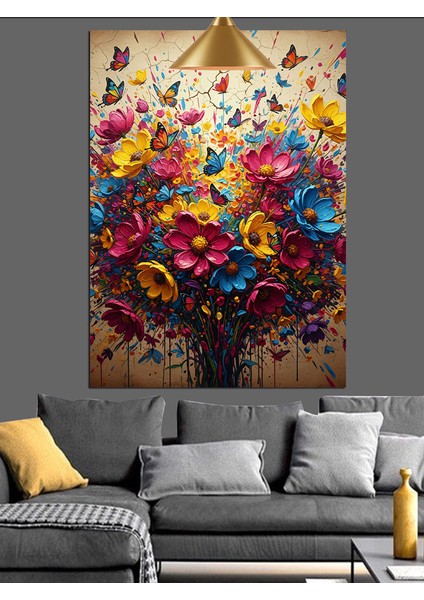 Soyut Kelebekler Çiçek Bahçesi Dekoratif Kanvas - Mdf Ahşap Tablo modelleri