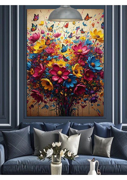 Soyut Kelebekler Çiçek Bahçesi Dekoratif Kanvas - Mdf Ahşap Tablo fırsatları