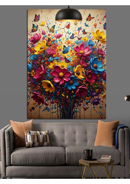 Soyut Kelebekler Çiçek Bahçesi Dekoratif Kanvas - Mdf Ahşap Tablo indirimleri