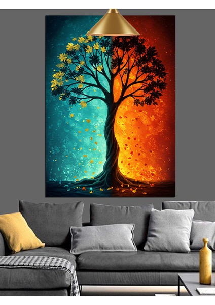 Hayat Ağacı Temalı Renkli Manzara Tablosu Dekoratif Kanvas - Mdf Ahşap Tablo