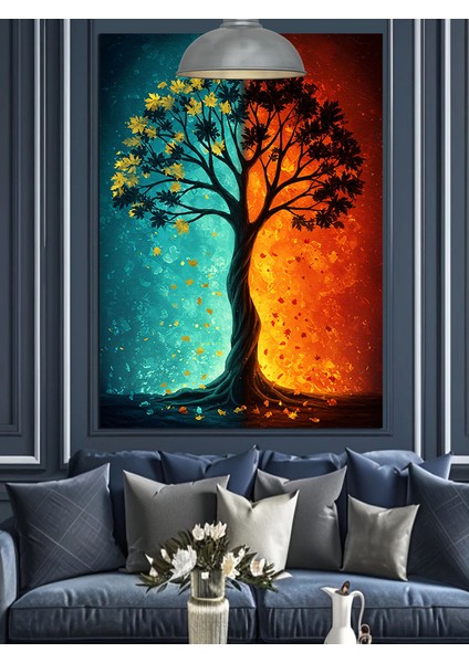 Hayat Ağacı Temalı Renkli Manzara Tablosu Dekoratif Kanvas - Mdf Ahşap Tablo fiyatları