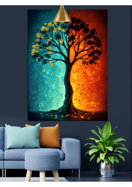 Hayat Ağacı Temalı Renkli Manzara Tablosu Dekoratif Kanvas - Mdf Ahşap Tablo fırsatları