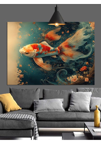 Japon Balığı Koi Balığı Dekoratif Kanvas - Mdf Ahşap Tablo