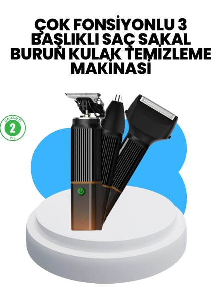 3’ü 1 Arada Erkek Bakım Makinesi – Paslanmaz Çelik Başlıklı Şarjlı Tıraş Seti