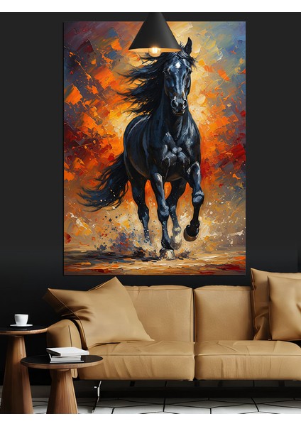 Siyah Yaban Atı Koşuyor Dekoratif Kanvas - Mdf Ahşap Tablo fırsatları