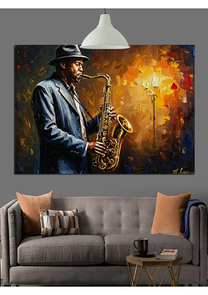 Saksafon Çalan Adam Figürü Dekoratif Kanvas - Mdf Ahşap Tablo fırsatları