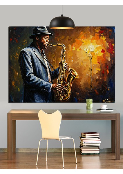 Saksafon Çalan Adam Figürü Dekoratif Kanvas - Mdf Ahşap Tablo indirimleri