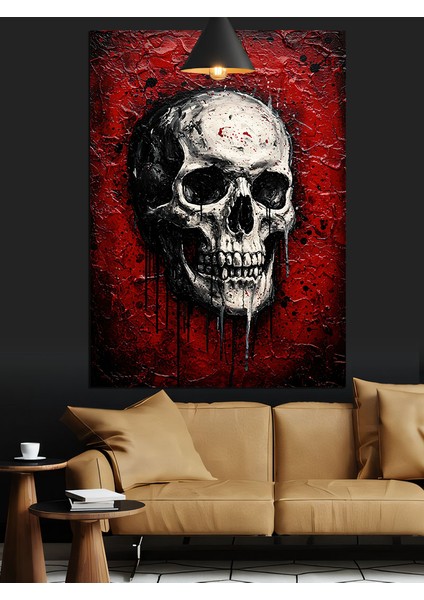 Kırmızı Çerçeve Içinde Kuru Kafa Figürü Dekoratif Kanvas - Mdf Ahşap Tablo modelleri