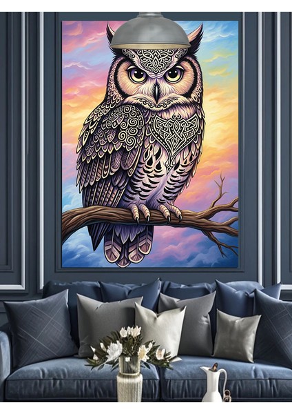 Mor Detaylı Baykuş Portresi Dekoratif Kanvas - Mdf Ahşap Tablo fiyatları