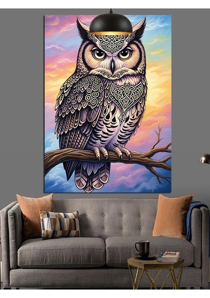 Mor Detaylı Baykuş Portresi Dekoratif Kanvas - Mdf Ahşap Tablo modelleri