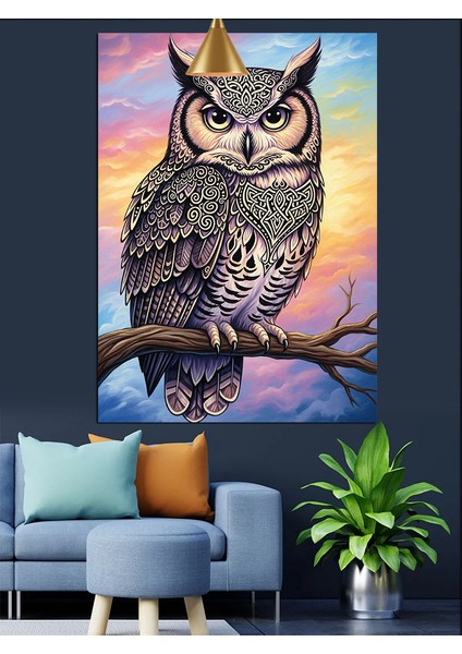 Mor Detaylı Baykuş Portresi Dekoratif Kanvas - Mdf Ahşap Tablo fırsatları