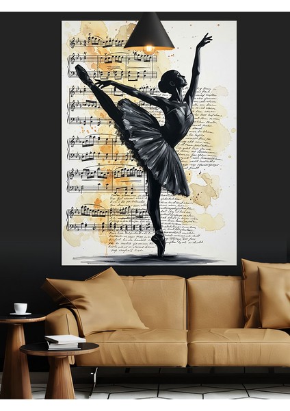Siyah Elbiseli Balerin Dansı Sanatsal Dekoratif Kanvas - Mdf Ahşap Tablo