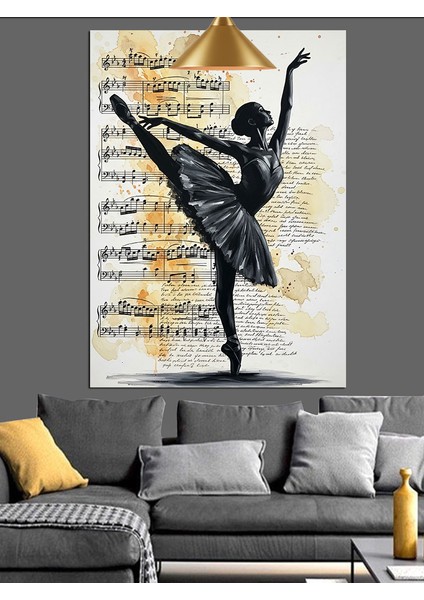 Siyah Elbiseli Balerin Dansı Sanatsal Dekoratif Kanvas - Mdf Ahşap Tablo fiyatları