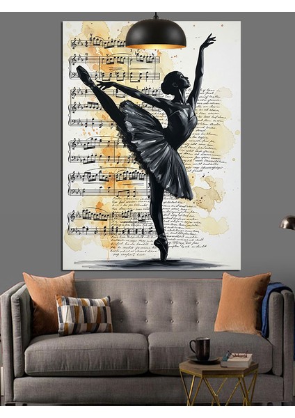 Siyah Elbiseli Balerin Dansı Sanatsal Dekoratif Kanvas - Mdf Ahşap Tablo fırsatları