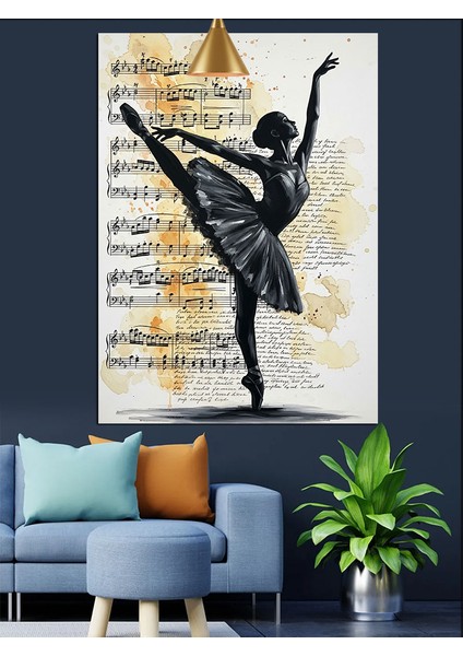 Siyah Elbiseli Balerin Dansı Sanatsal Dekoratif Kanvas - Mdf Ahşap Tablo indirimleri