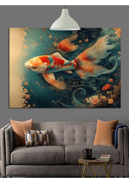 Japon Balığı Koi Balığı Dekoratif Kanvas - Mdf Ahşap Tablo fiyatları