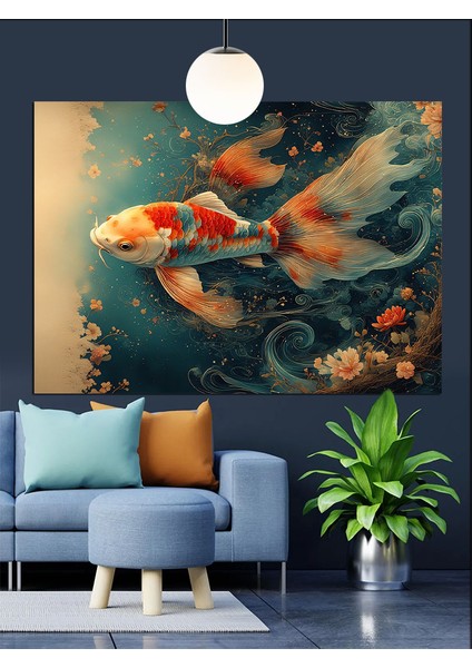 Japon Balığı Koi Balığı Dekoratif Kanvas - Mdf Ahşap Tablo fırsatları
