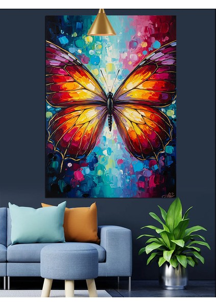 Renkli Kelebek Kanat Sanatı Dekoratif Kanvas - Mdf Ahşap Tablo