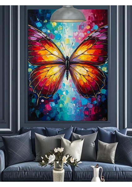 Renkli Kelebek Kanat Sanatı Dekoratif Kanvas - Mdf Ahşap Tablo fırsatları