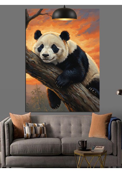 Panda Ayısı Ağaç Dalında Dekoratif Kanvas - Mdf Ahşap Tablo