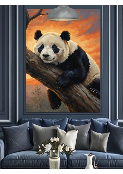 Panda Ayısı Ağaç Dalında Dekoratif Kanvas - Mdf Ahşap Tablo indirimleri
