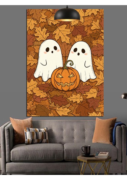 Cadılar Bayramı Hayaletler ve Balkabağı Dekoratif Kanvas - Mdf Ahşap Tablo