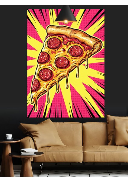 Pizza Dilimi Pop Sanatı Dekoratif Kanvas - Mdf Ahşap Tablo