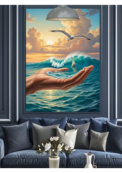 Deniz Manzarası El Figürü Dekoratif Kanvas - Mdf Ahşap Tablo fiyatları