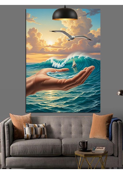 Deniz Manzarası El Figürü Dekoratif Kanvas - Mdf Ahşap Tablo modelleri