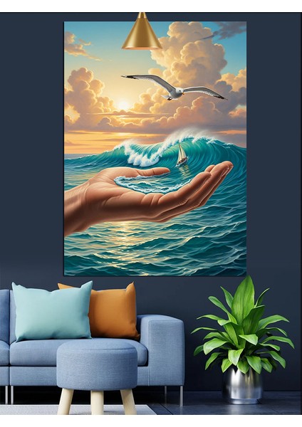 Deniz Manzarası El Figürü Dekoratif Kanvas - Mdf Ahşap Tablo fırsatları