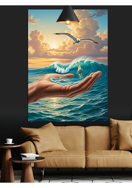 Deniz Manzarası El Figürü Dekoratif Kanvas - Mdf Ahşap Tablo indirimleri