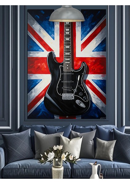 Union Jack Ingiliz Bayrağı Siyah Elektro Gitar Dekoratif Kanvas - Mdf Ahşap Tablo indirimleri