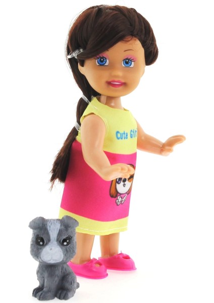 Cute Girl Gri Köpekli ve Kumral Mini Bebek fırsatları